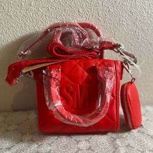 Steve Madden~NWT~Candy Apple Red~Quilted~Faux Leather~Satchel/Crossbody Set
